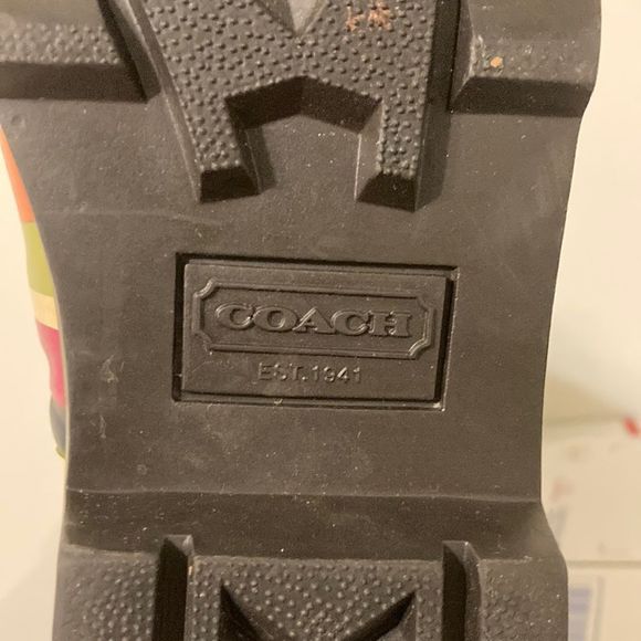 Coach Peony striped rainbow boots with furry top size 7 B. Rubber Rain boots - Picture 3 of 9